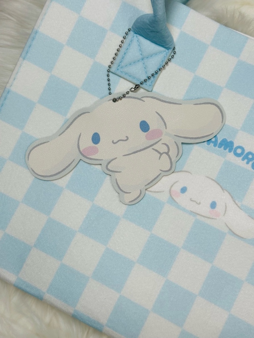 Sanrio Cinnamoroll Blue and White Check Tote Bag - Picture 4 of 8